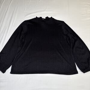 Talbots Petites Women XL P Top Black Shimmer Blouse Long Sleeve Ruffle Neck EUC